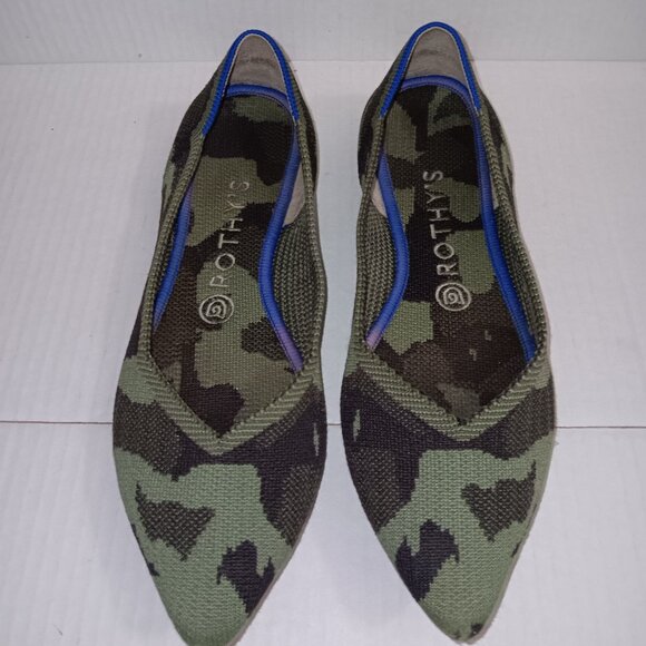 ROTHYS  THE POINTED OLIVE CAMO FLATS - Picture 1 of 11